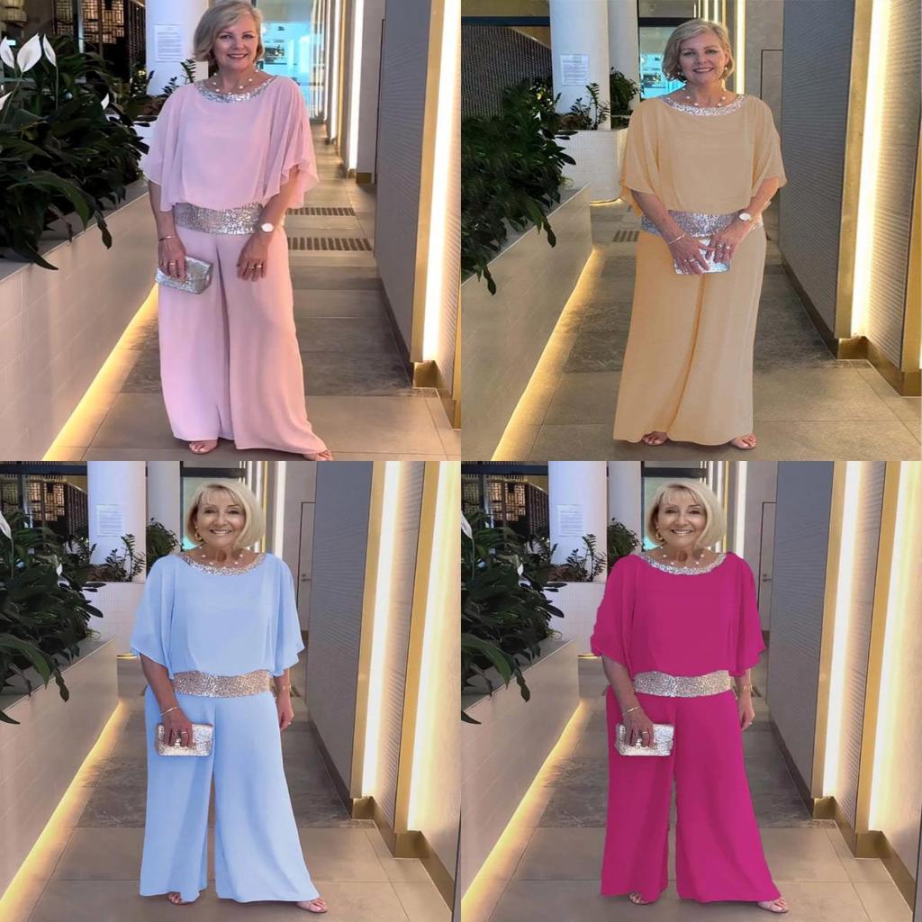 Satin Blouse And Wide Leg Pants Set With Sequin Embellishments For Casual Women