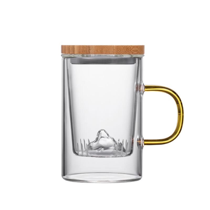 Zhishi Glass Tea Infuser Cup with Bamboo Lid, 500ML, Yellow Handle (2-Pack)