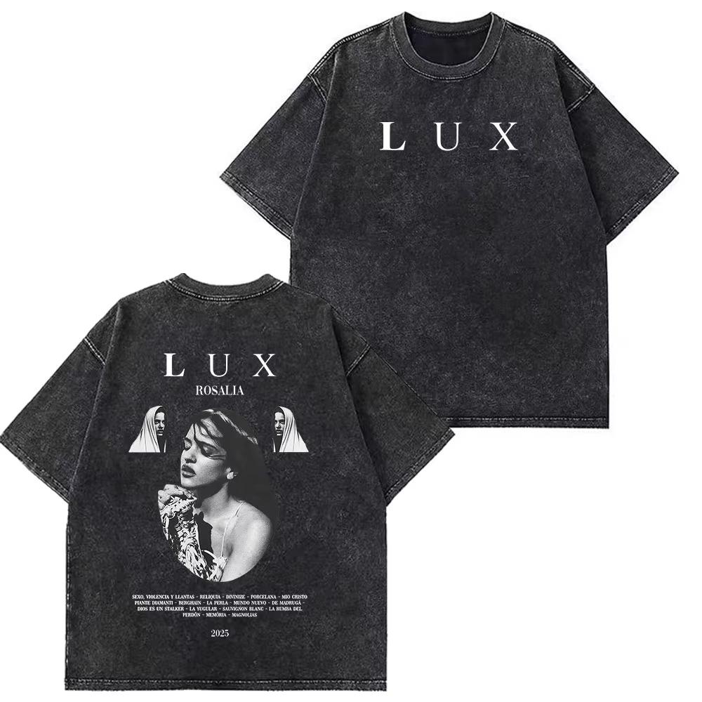 Rosala LUX TRACKLIST TEE Album Tour Vintage Washed Tshirt Men Women Short Sleeve Cotton Aesthetic Tshirts Casual Tshirts