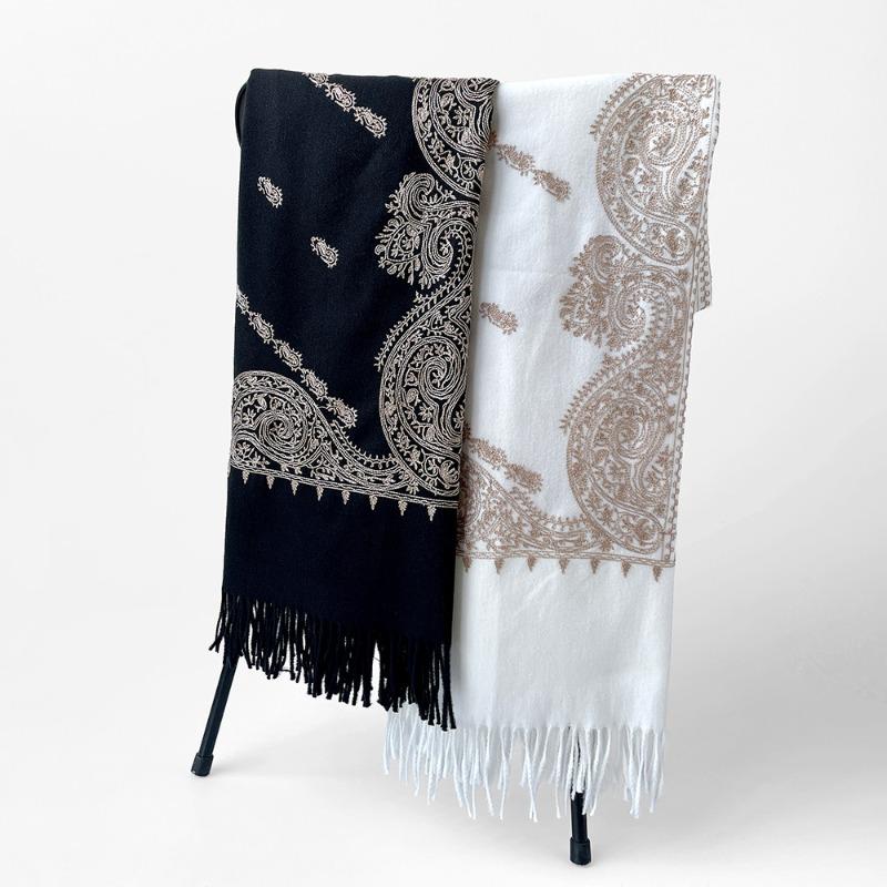 Autumn and winter scarves new versatile embroidered cashew nut scarves women's thickened warm fringed shawls