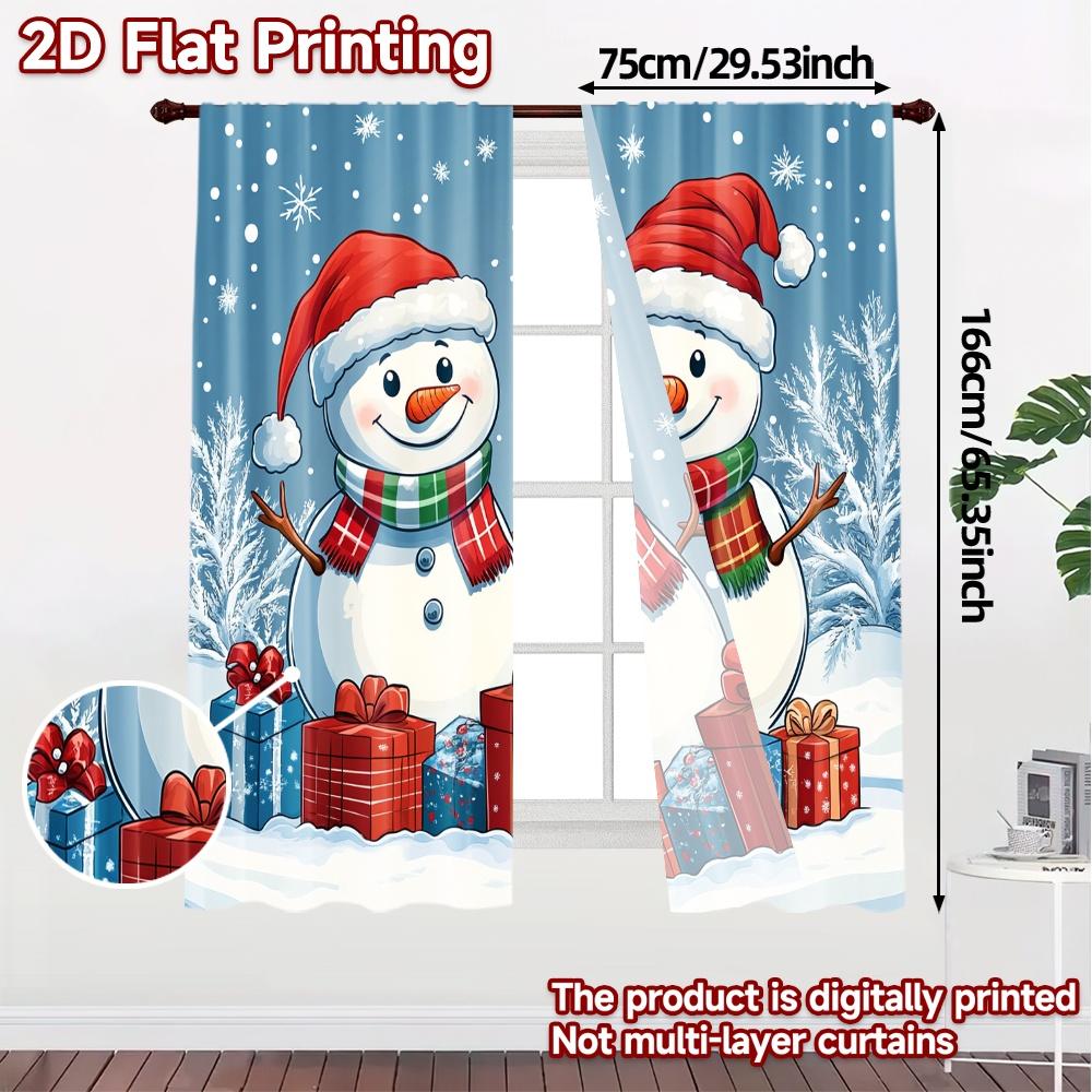 2pcs,Curtains Cute Snowmen Christmas Winter_a Contemporary Popular Curtains Versatile Polyester Curtains Decorations Outdoor Use