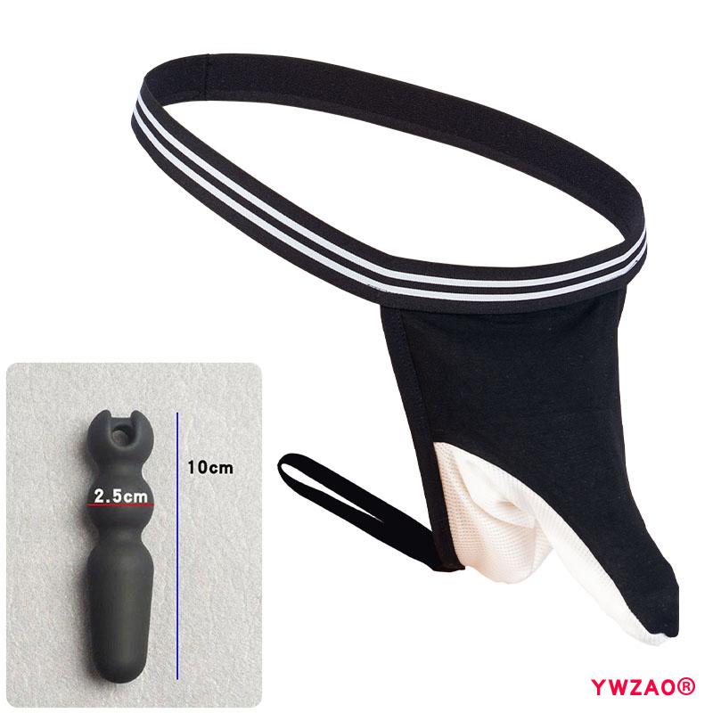 YWZAO Insertable Anal Plug Mens Underwear Thong Separate Pouch Design Black N28