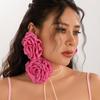 Exaggerated Big Rose Flower Earrings for Women Vintage Elegant Fabric Florals Ear Stud Earring Summer Holiday Beach Jewelry