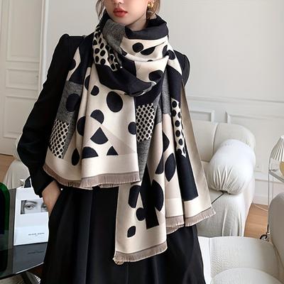 Sciarpa invernale chic a pois – Cashmere imitazione ultra morbido – Scialle corto antivento per barba per il calore autunnale e invernale – Versatile stile coperta