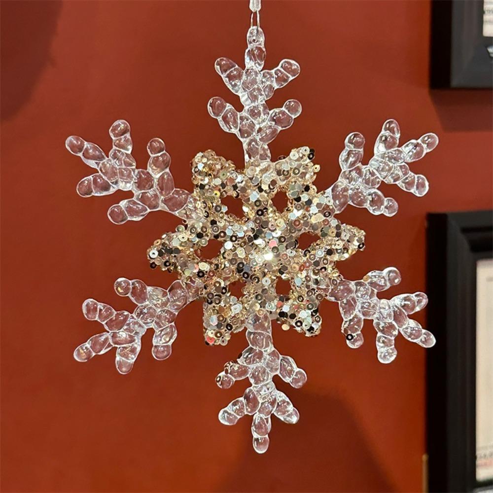 2pcs With Sequins Snowflake Hanging Ornaments Clear Christmas Tree Hanging Ornaments  New Year