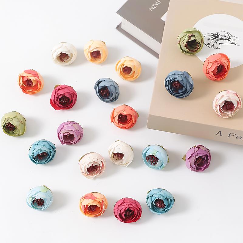 5/10/20Pcs 3cm Silk Tea Roses Heads Artificial Flowers Wedding Home Wedding Decor DIY Wreath Scrapbook Gift Box Fake Flowers