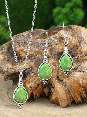 Bohemian Holiday Style Zircon Set Women's Water Droplet Stone Inlaid Classic Simple Earrings Short Necklace