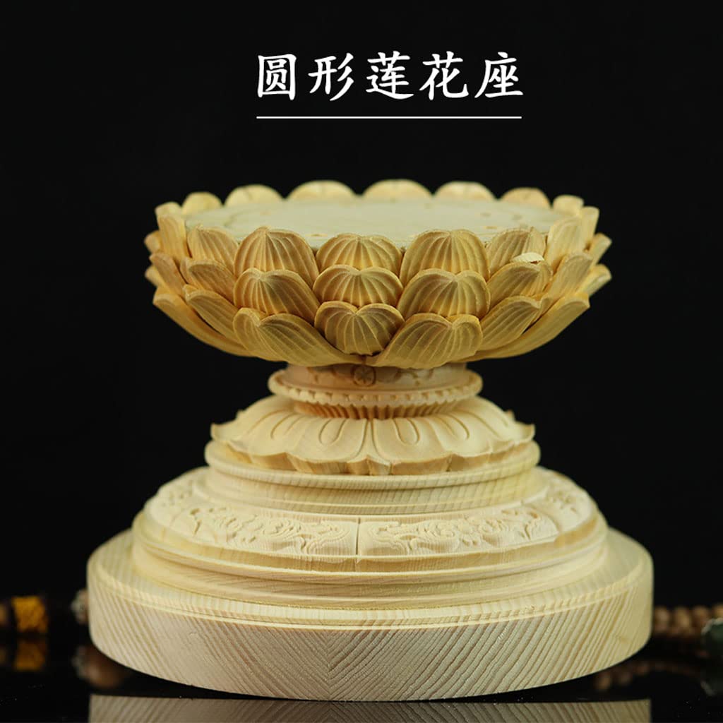 Round Buddha Statue Base, Made of Cypress Wood, High-Quality Wood Carving, Lotus-Shaped Pedestal [Woodcarving Buddhist Altar Accessories], Wooden Pede