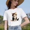 New Summer Cat Pattern Print Versatile Round Neck Short-sleeved T-shirt Top Casual and Versatile