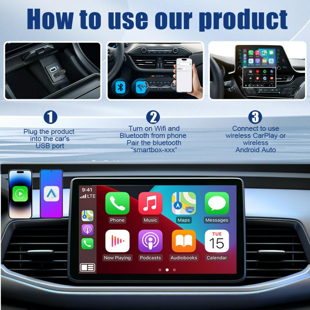 Wireless CarPlay Android Auto 2 In 1 Adapter for Car Navigation USB Dongle
