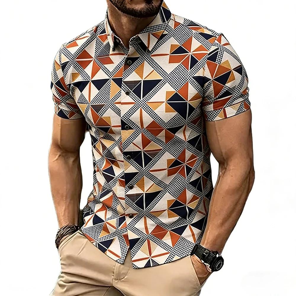 Camicia a quadri da uomo a maniche corte, vestibilità slim, casual con bottoni