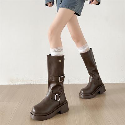 Mode High-End Britische Plateau-Ritterstiefel Damen 2025 Neu Sommer mit Rock Vielseitige Weichsohlen-Langstiefel