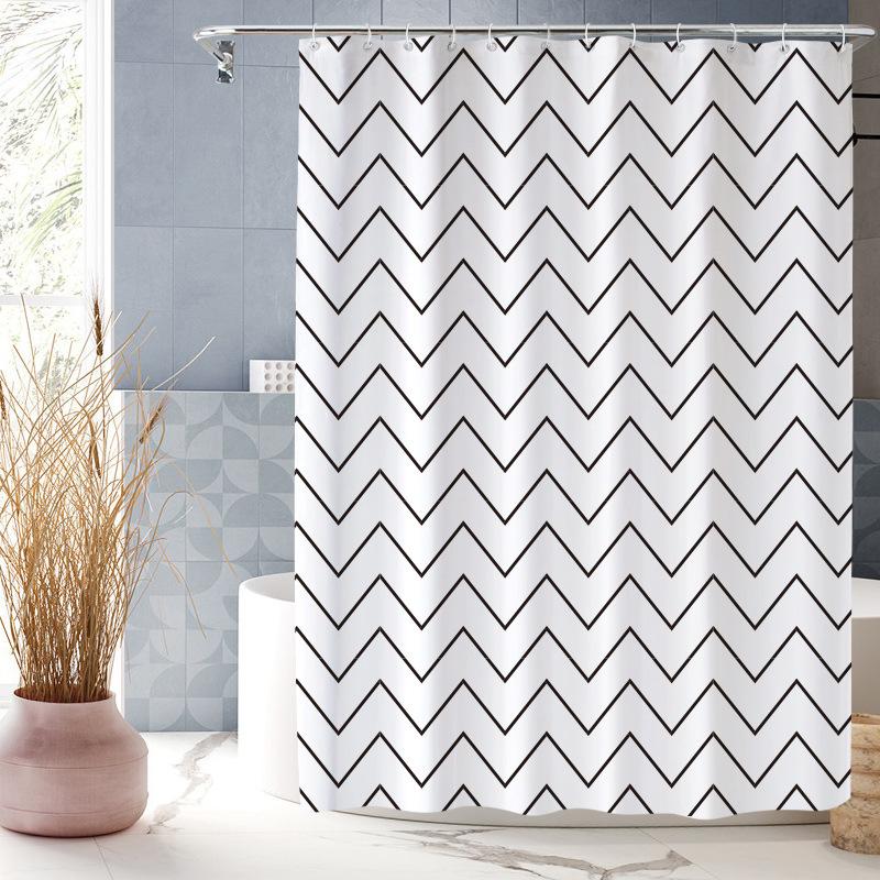 Creative Simple Digital Print Shower Curtain Waterproof Polyester Bathroom Curtain