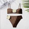 2Pcs/Set Women Bikini Set 3D Flower Decor Adjustable Straps Tube Top Bikini Bra High Waist Swimming Trunks Set Beach Swimwear