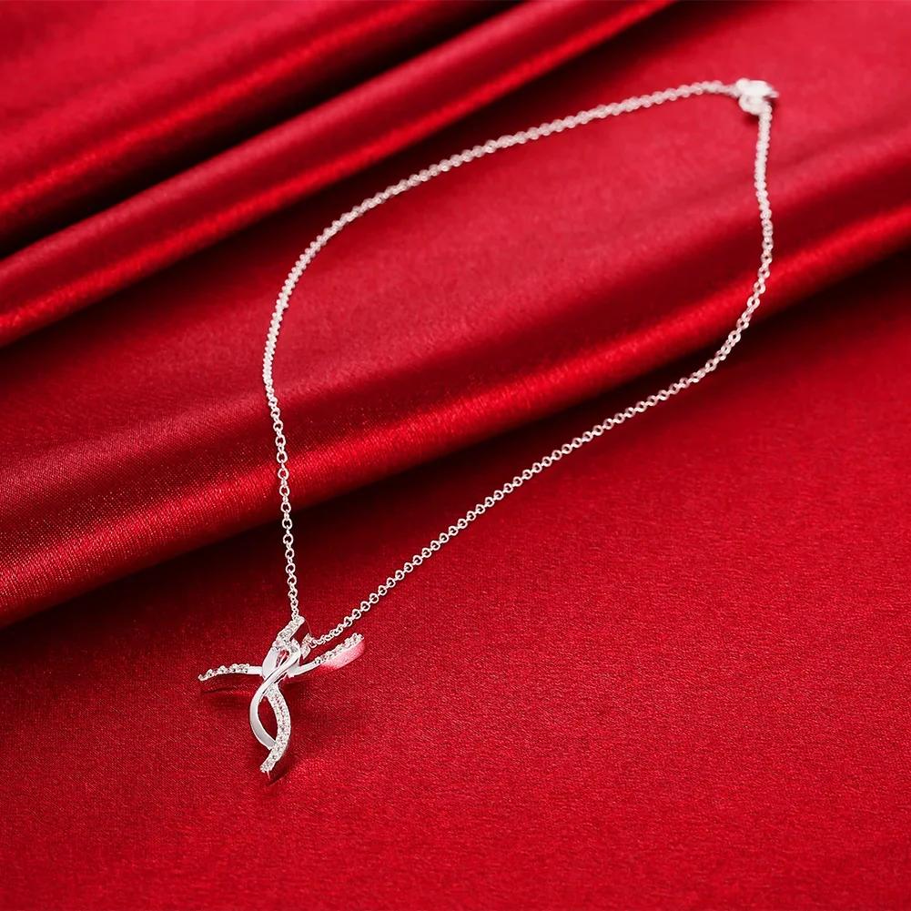 Hot Charm 925 Sterling Silver Necklace for Women Fashion Jewelry Creative Cross Crystal Pendant Girl Gifts Wedding Party