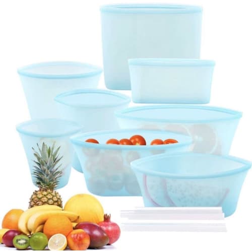 Reusable Silicone Bags for Vegetable and Fruit Storage, Zip-Top Food Bags, Leak-Proof Kitchen Food Storage, Freezer Cabinet Safe, Microwave Safe, Dish