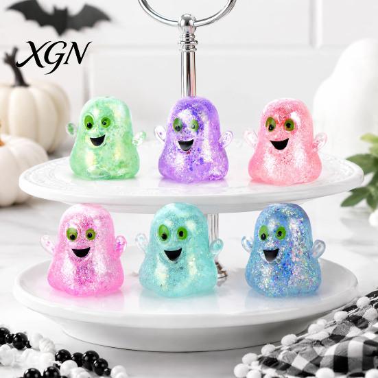 Halloween Party Favors 1/5Pcs Mini Ghost Squeeze Toy, Glitter Stress Relief Fidget Toys Ball Sensory for Kids Adults Slow Rebound
