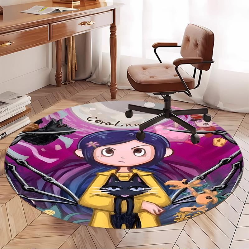 Coraline Pattern Round Rug, Indoor/Outdoor Mat, for Picnic, Gameroom, Bedroom, Office, Living Room, Home Decor Carpet, Birthday Gift
