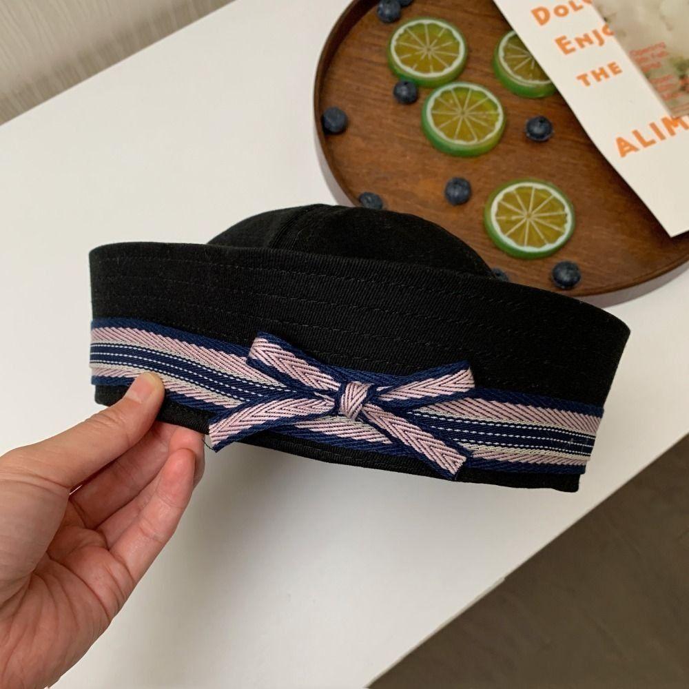 Japanese Women's Navy Hat Flip Brim Y2k Berets Fashion Bow Sailor Caps  Streetwear