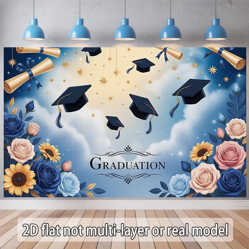 

2D Graduation Party Backdrop Blue Sky Clouds Graduation Ceremony Background Cloth 47.2x31.5inch/120*80cm