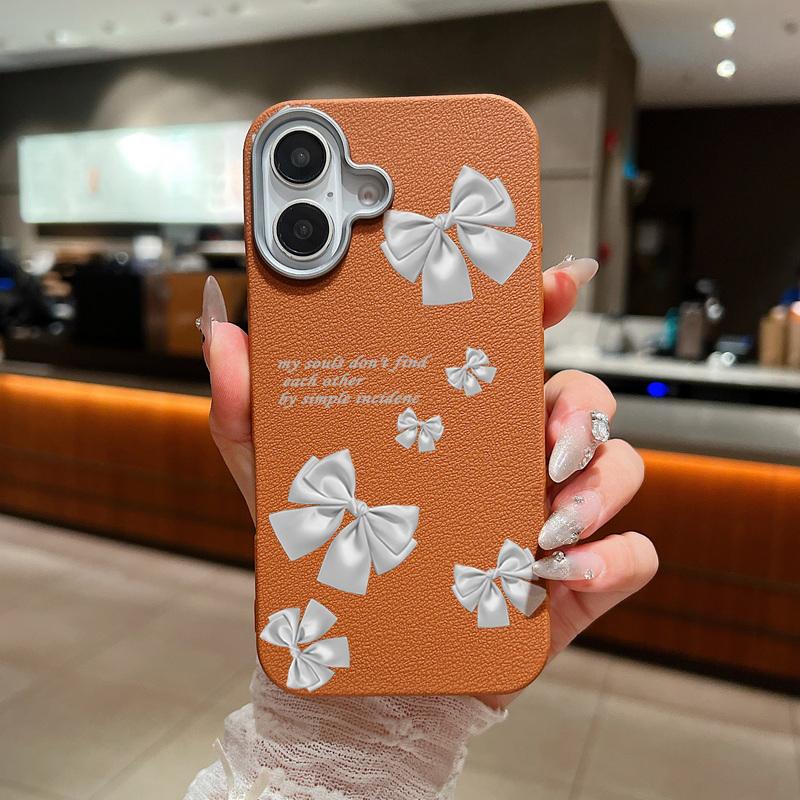 Plain Color Bowknot Patterned Phone Case for iPhone 16 Pro 15 14 Plus 13 12 Pro Max 11 Shockproof Leather Texture Soft Tpu Slim Matte Case Cover