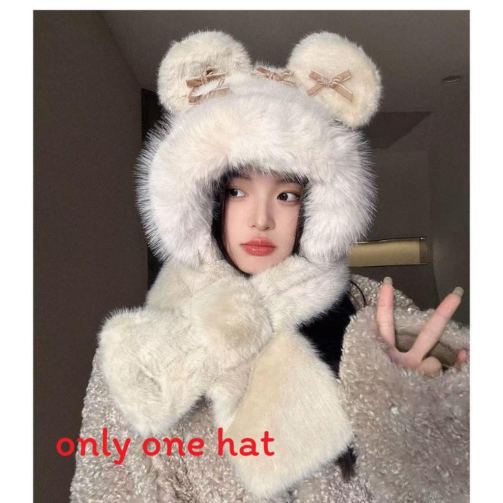 

Rabbit Fur Earmuff Hat With Embroidered Bow For Winter Warmth And Cozy Style Light Brown