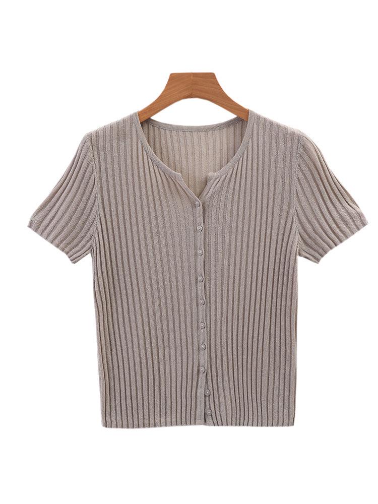 

Летний женский кардиган из тенсела лиоцелла в полоску, трикотажный топ с воротником-ножницы X-Large верблюд