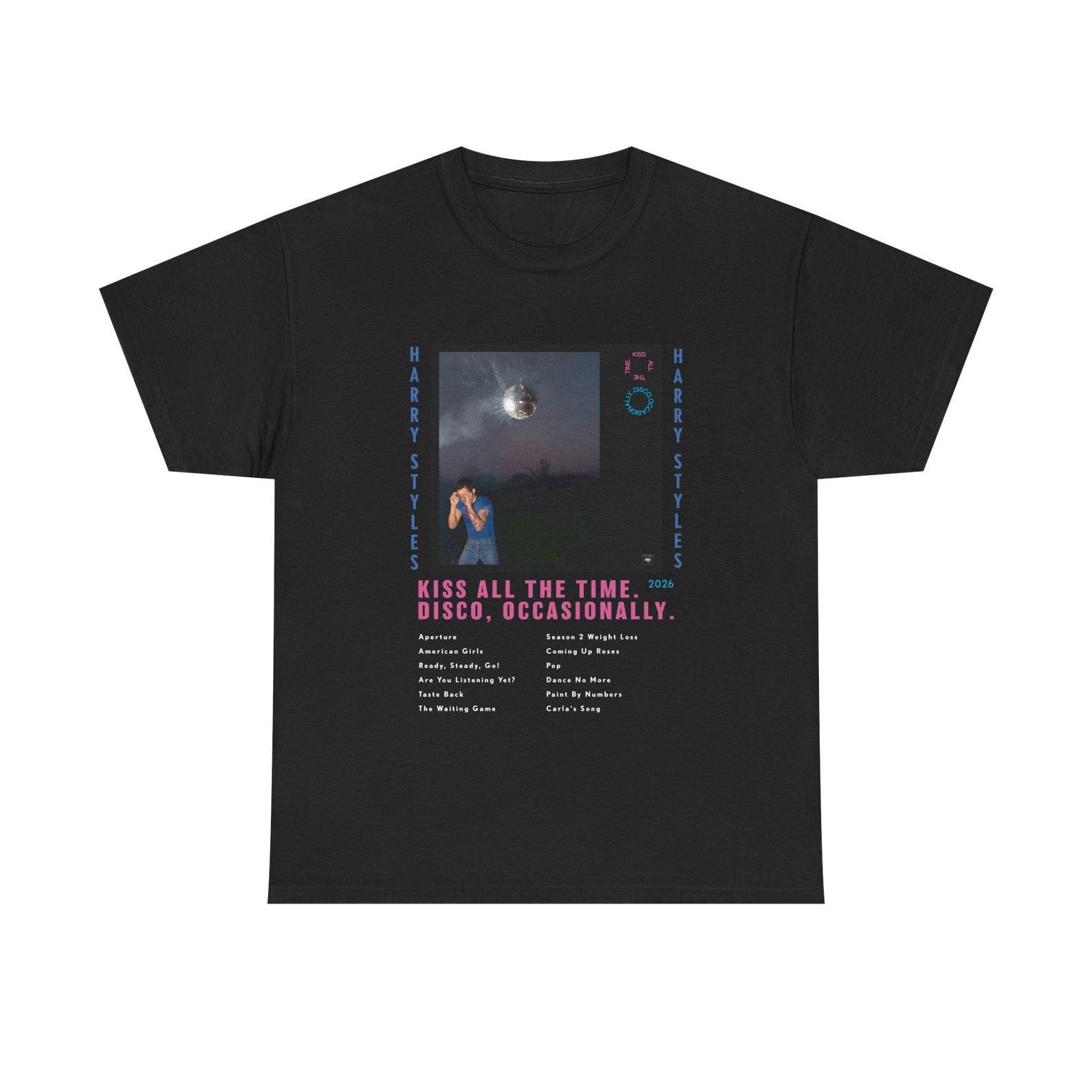 Harry Styles Kiss All The Time Disco Occasionally Shirt | Music Tee | Short-Sleeve Unisex Black Vintage Style Harry Styles Graphic T-Shirt 2XL
