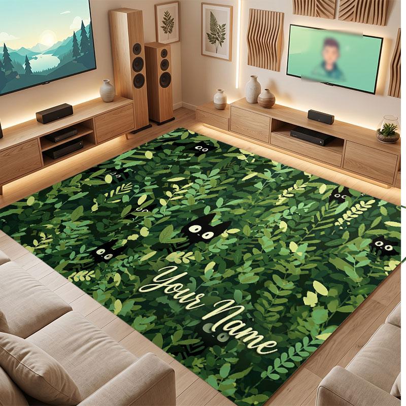 Cat Theme Crystal Velvet Floor Rug Personalized Custom Name Text Warm Carpet Home Decoration