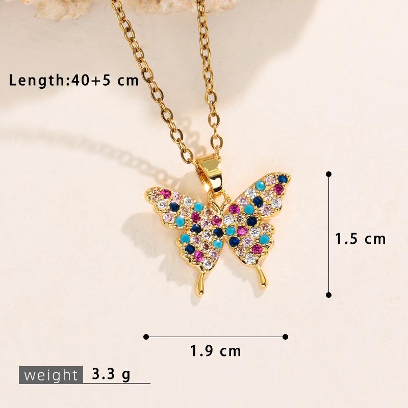 Korean Style Butterfly Pendant Necklace: Women's Colorful Zircon & Copper Jewelry, Non-Fading, Hot Selling Trend.