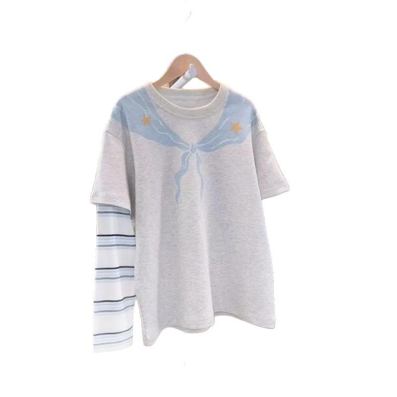 Mädchen Frühling Herbst Fake Zweiteiler Sweatshirt Koreanisches Langarm T-Shirt Für Große Kinder Lässiges Basisschicht Oberteil