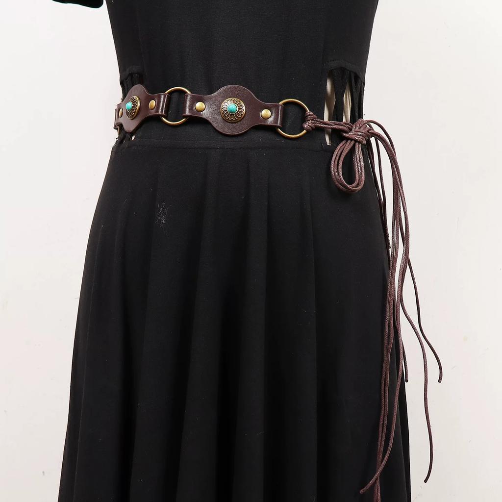 Bohemian Style Vintage Pu Leather Belt Woman Lace-up Punk Waist Belt For Dress Blouse Jeans Decoration Accessories