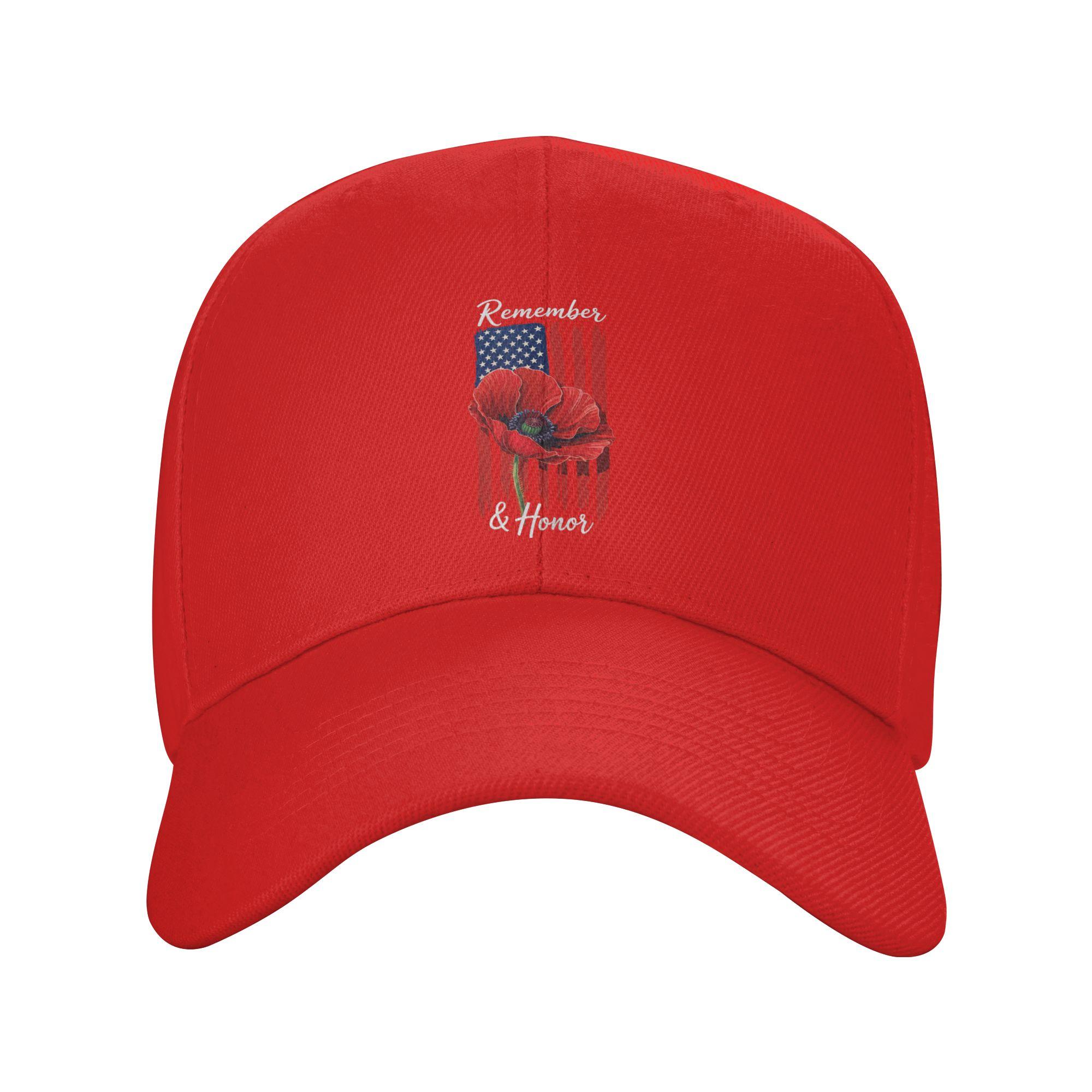 Veterans Day USA Memorial Day Red Poppy Flower Military Casual Baseball Cap Tennis Skate Hip Hop Hats Summer Unisex Baseball Caps One Size