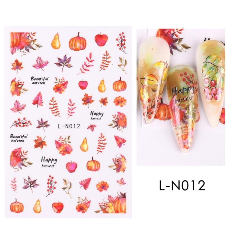 Thanksgiving Nail Decorations 6 Sheets with Maple Leaves and Pumpkins Self Adhesive Nail Art Stickers for Women