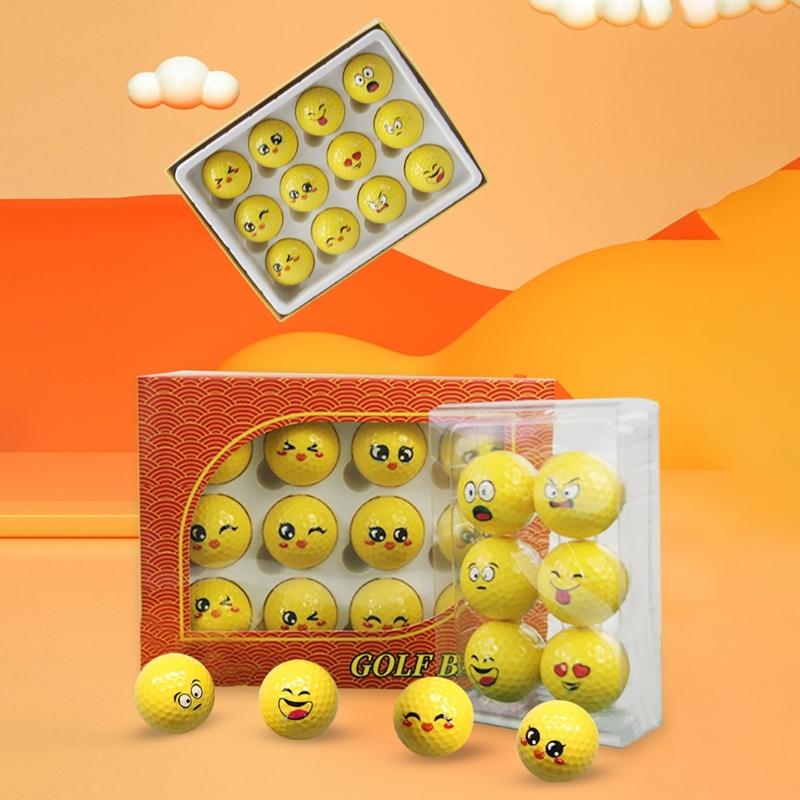 12Pcs Lovely Emotion Face Golf Balls Funny Yellow Practice Golf Balls Novelty Golf Gift for Men Women Golfers Enduring