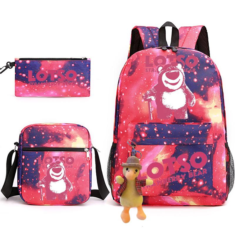 3 Piece School Backpack Set for Students Large Capacity Oxford Cloth Schoolbag with Shoulder Strap and Pencil Case