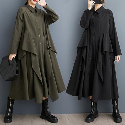 DIMANAF 2025 Plus Size Women Spring Dress Vintage Lady Long Dress Solid Loose Maxi Dress New Long Sleeve Basic