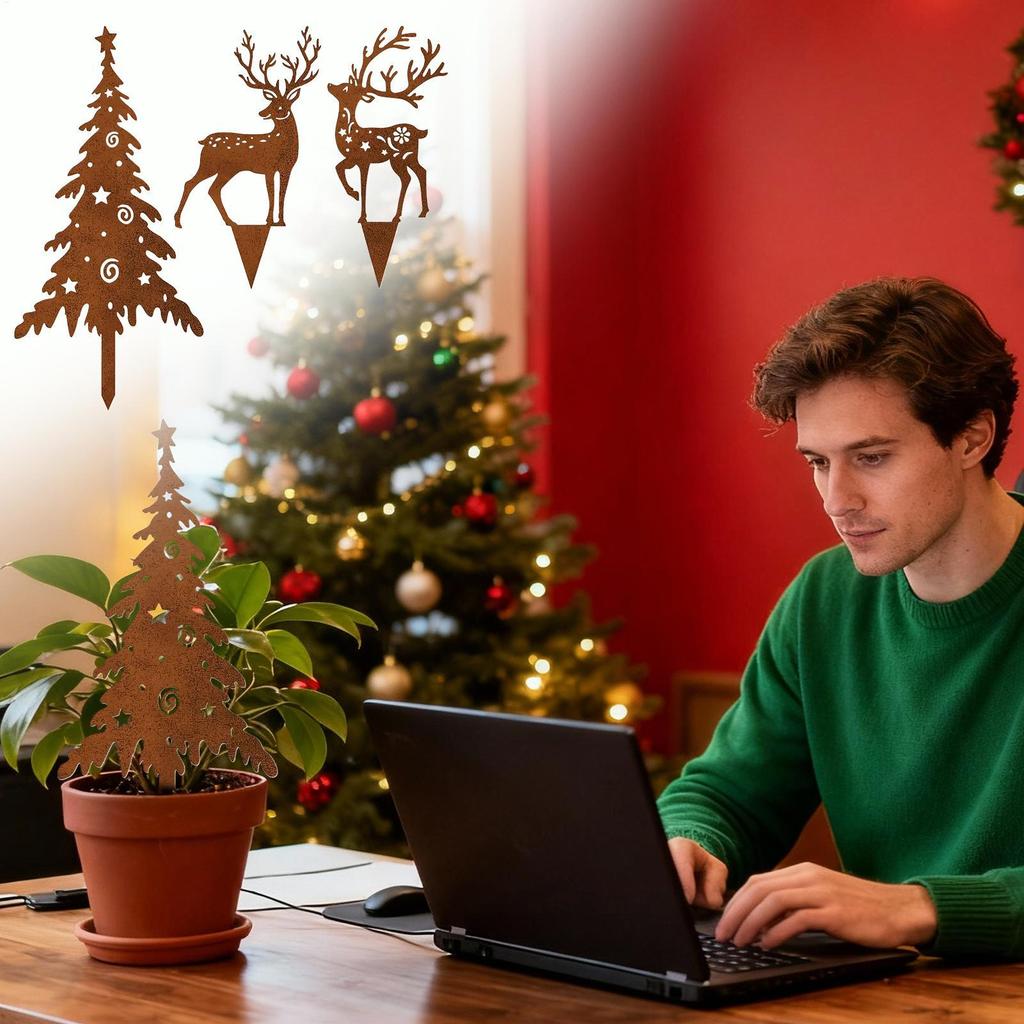 3pcs Metal Christmas Yard Signs Rust-Resistant Outdoor Holiday Decor Set Festive Lawn Stakes for Garden, Porch & Winter Display