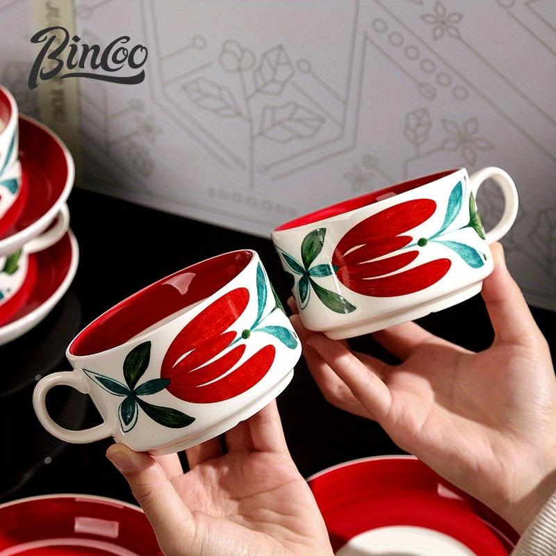 

Керамическая кофейная чашка середины века, набор блюдец, 280 мл, винтажные чашки для эспрессо с 2 художественными узорами, «Лебедь»/«Цветочный», можно мыть в посудомоечной машине, многоразовые, с термоизоляцией