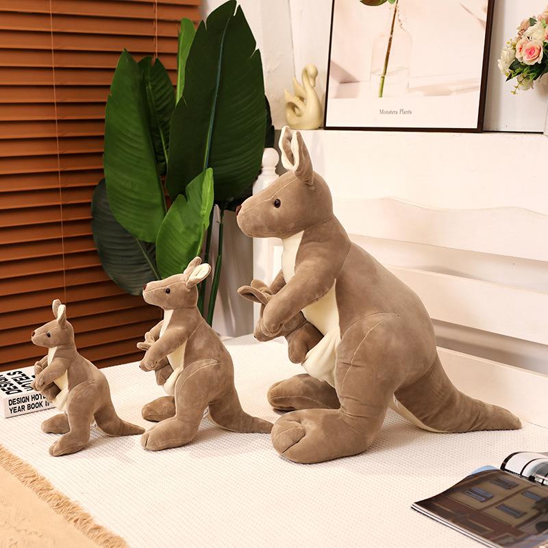 Bambole Canguro Madre-Figlio Carine Giocattoli Peluche Animali Morbidi Riempiti Bambole Canguro Reali per Regali Decorazioni Bambini