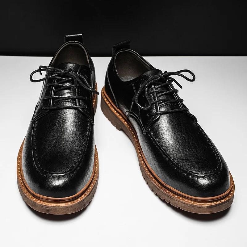 Genuine Leather Mens Oxford Shoes New British Casual Leather Shoes New Trend Versatile Man Business Dress Footwear Formal Flats