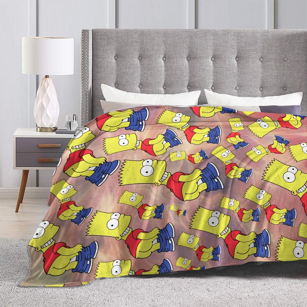 S-Simpsons Yellow Character Art Blankets Spring Cozy Throw Blanket For Adults Girls Bedroom Flannel Bedspread Bed Cover