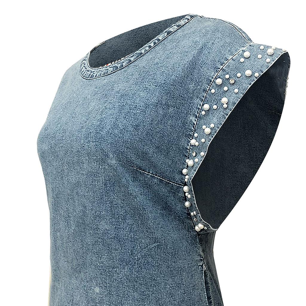 Ženy Ležérní letní sexy kulatý výstřih s krátkým rukávem zeštíhlující volné džínové šaty