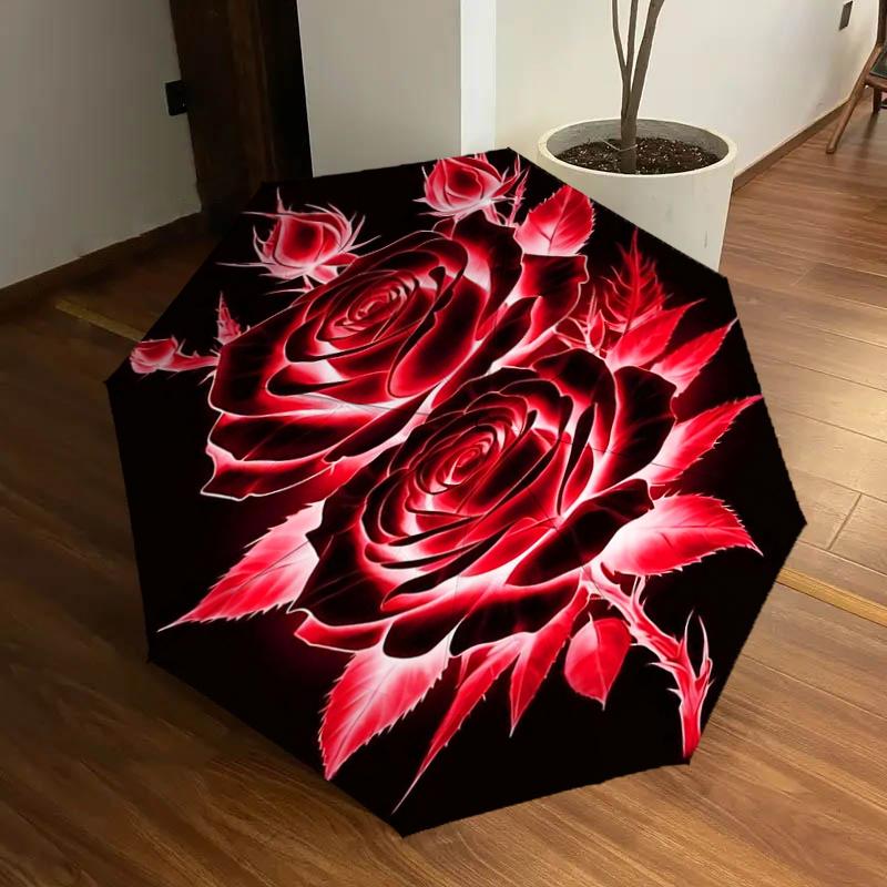 

Red Rose Auto Open Close Umbrella - Portable Folding Design with 8-Bone Iron Frame, Perfect for Outdoor, Festive Gifts, Travel, Daily Use, a
