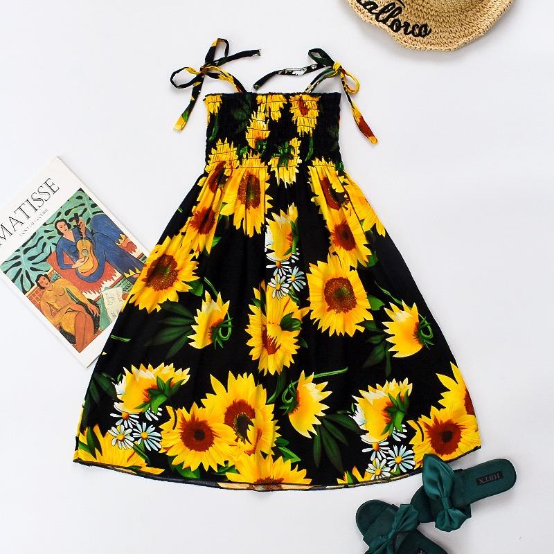 Shabohemian mother and daughter beach skirt parent-child suspender skirt girls floral vest skirt