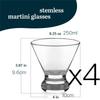 Cosmopolitan Stemless Martini Glasses Set Dishwasher Safe Holiday Martini Glass Lightweight Cocktail Glass Set for Wedding Party