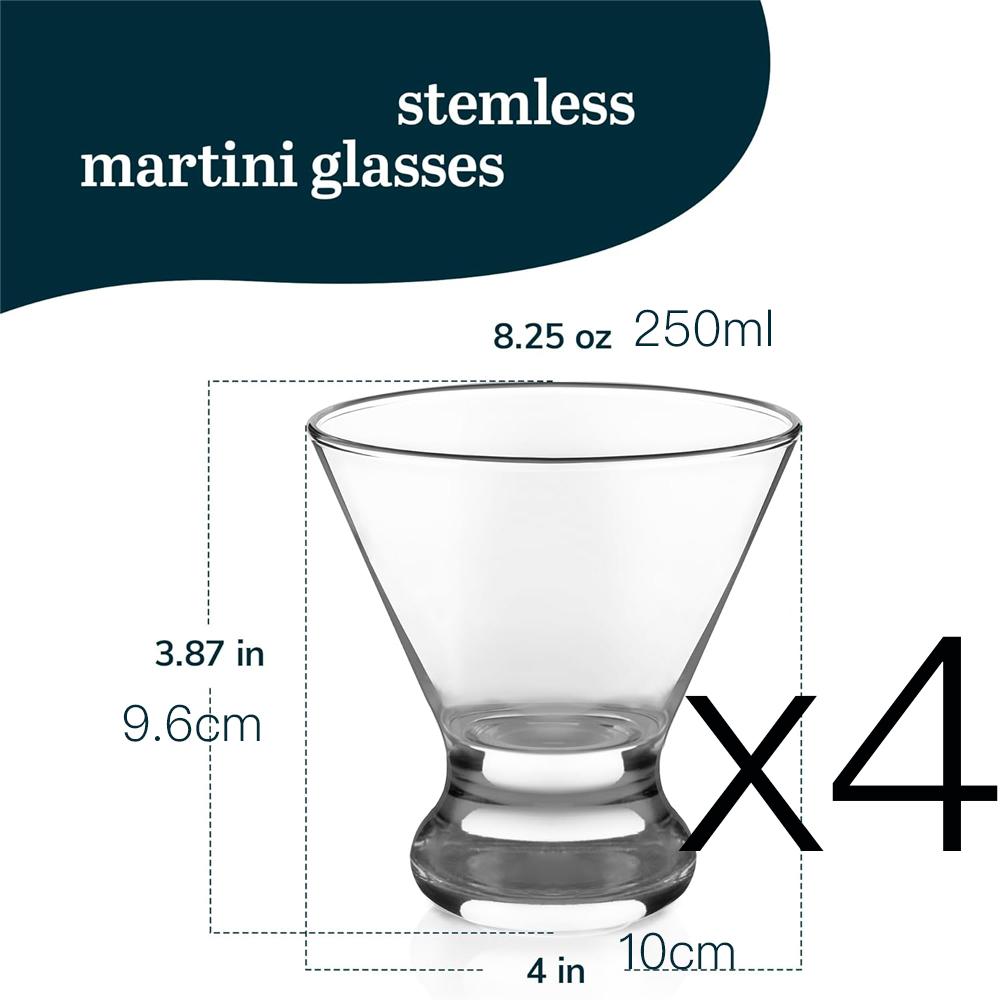 Cosmopolitan Stemless Martini Glasses Set Dishwasher Safe Holiday Martini Glass Lightweight Cocktail Glass Set for Wedding Party