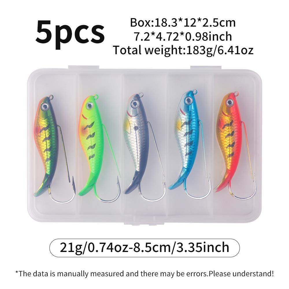 5pcs/box 85mm/21g Fishing Lure Artificial Bait Sinking Water VIB with Single Hook with Plastic Box for Bass Fishing