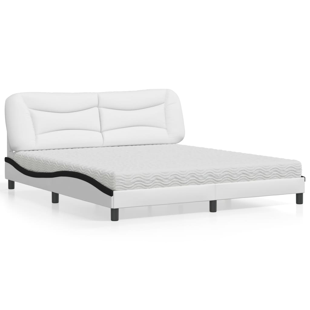 Bed with Mattress Hvar White and Black 180x200 cm Faux Leather