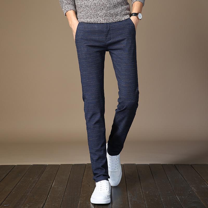 Summer New Casual Trousers Male Slim Korean Version of The Trend of Grinding Cotton Linen Trousers Men's Youth Small Straight Trousers